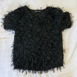 Zara Black Textured Knit Top